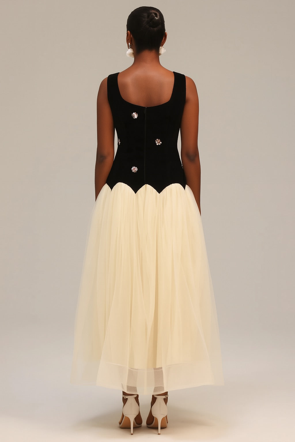 Black Top and Cream Skirt