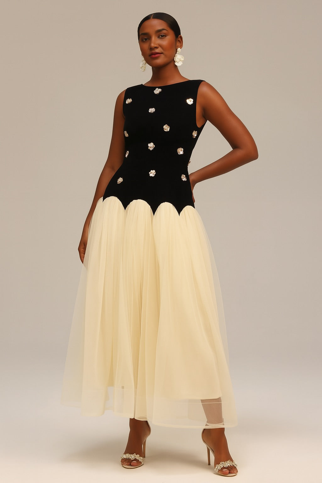 Black Top and Cream Skirt