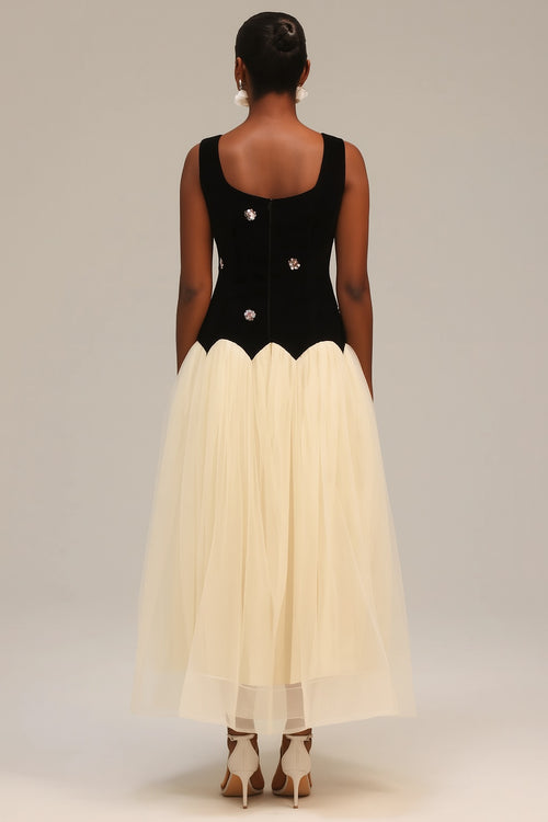 Black Top and Cream Skirt